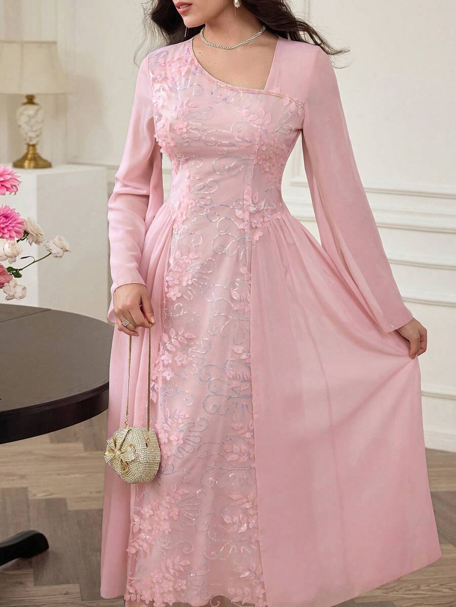 Modelyn Đầm dài thanh lịch ôm sát lãng mạn dành cho nữ - Hồng - Xem 1