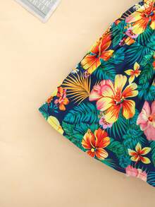 SHEIN Playful Pals 夏季少女碎花露肩上衣和A字裙两件套，时尚度假风 - 彩色 - 查看 4