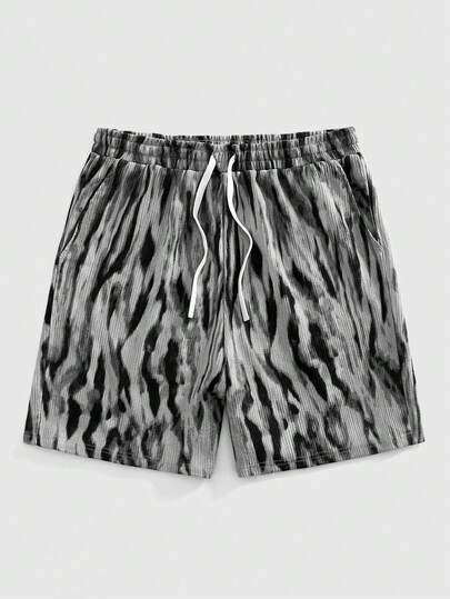 ROMWE MEN Street Life Men's Animal Print Drawstring Waist Loose Shorts