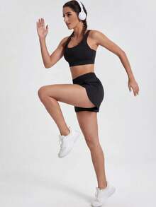 Absorbs Sweat Breathable Sports Shorts Sweater Shorts - Black - View 3