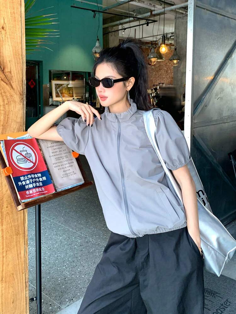 Women's Solid Color Short Sleeve Casual Korean Style Jacket
