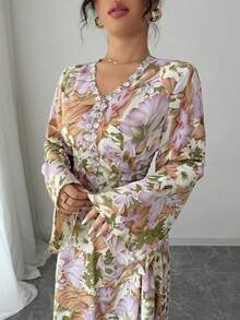 Al Najma 女士印花3D花朵拼接长袖阿拉伯风格连衣裙 - 彩色 - 查看 5