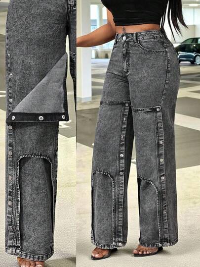 Slaydiva Quần jeans ống đứng thường ngày dành cho nữ