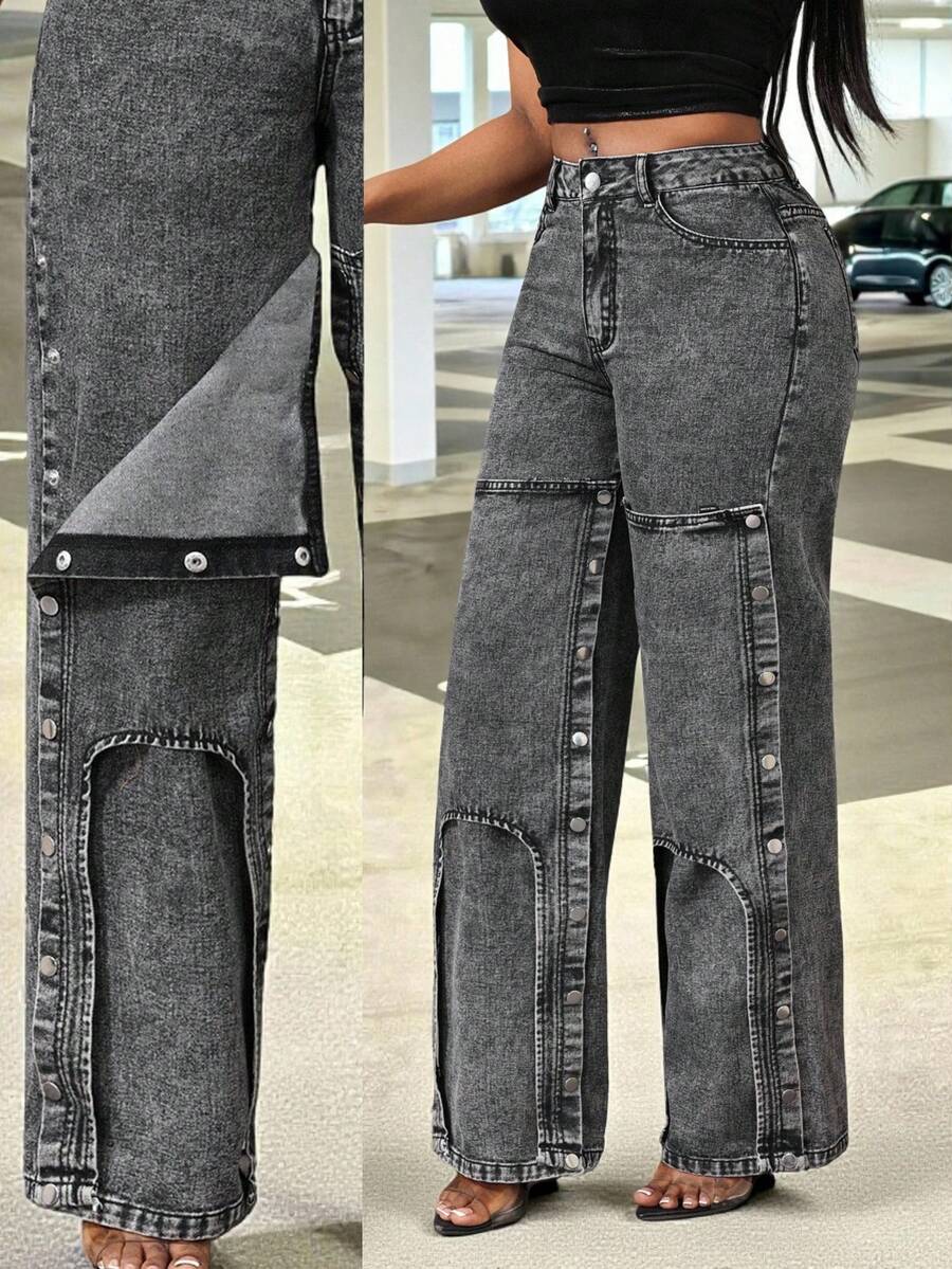 Slaydiva 女士休闲直筒牛仔裤 - 藍色 - 查看 1