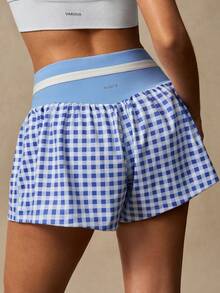 VARSIVA Women's Casual Sports Plaid Print Elastic Waist Shorts - Multicolor - View 4