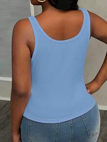 Slaydiva Women Plus Size Basic Deep V-Neck Sleeveless Slim Fit Ribbed Ruched Side Camisole Tank Top, White Semi-Sheer - Baby Blue - View 3