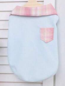 PETSIN Conjunto de ropa de pareja de mascota con estilo preppy a cuadros rosa y azul, conjunto de collar, falda plisada y chaleco con bolsillo para gatos y perros, para usar en primavera/verano - Multicolor - Ver 12