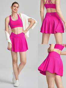 GLOWMODE Gonna sportiva con vita obliqua e pantaloncino integrato per evitare esposizioni - Rosa - Visualizzare 9