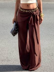 Slaydiva 女士休闲宽松系带阔腿裤，夏季 - 棕色 - 查看 1