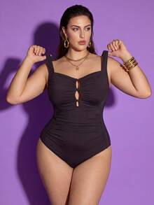 Shapewave Traje de baño de una pieza de unicolor talla grande - Café integral - Ver 5
