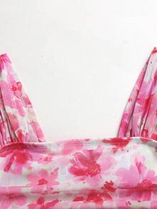 SHEIN 少女休閒日常百搭舒適修身方領收腰中長洋裝 - 彩色 - 查看 2