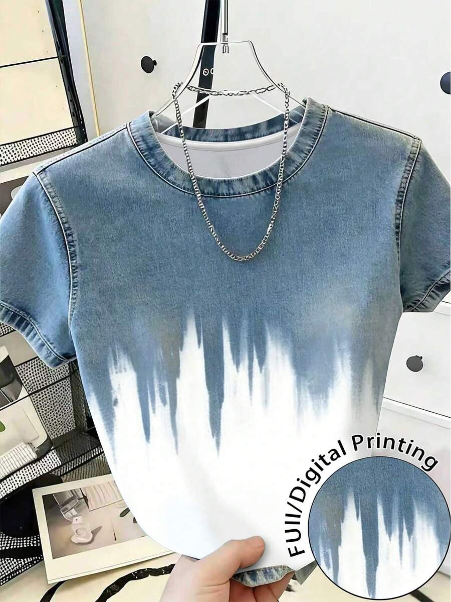 Resyla Contrast Color Round Neck Fitted Short Sleeve T-Shirt Golf White Summer Sexy - Multicolor - View 1