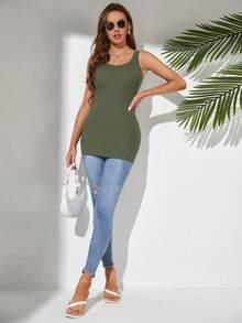 SHEIN Tall 素色大圓領背心上衣 - 軍綠色 - 查看 4