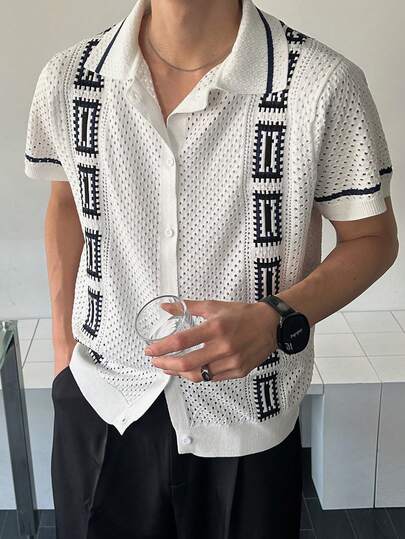 DAZY Áo khoác cardigan nam tay ngắn, thiết kế khoét rỗng, nhiều màu sắc, thích hợp cho mùa hè.