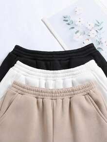 SHEIN 3 pares de pantalones cortos de punto de unicolor casuales para niñas preadolescentes - Albaricoque - Ver 5