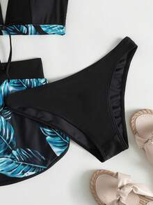 SHEIN Swim Tropical Print Halter Bikini,Summer Beach - Mint Blue - View 6