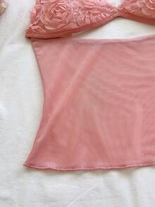 Soleia 女士沙滩度假3D花卉装饰露背系带吊带背心 - 粉色 - 查看 5