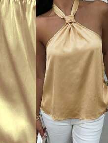 MainGRL 女士金色缎面吊带上衣 - 金色 - 查看 8