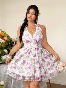 Celure Elegantes Damen Kleid mit Blume Muster und Taillengürtel - Weiss - Übersicht 8