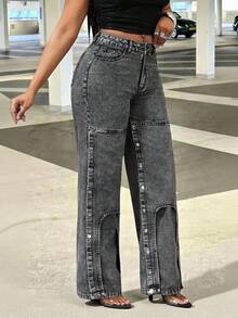 Slaydiva 女士休闲直筒牛仔裤 - 藍色 - 查看 5