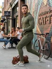 Conjunto de pans jogger para hombre liso - Verde militar - Ver 3