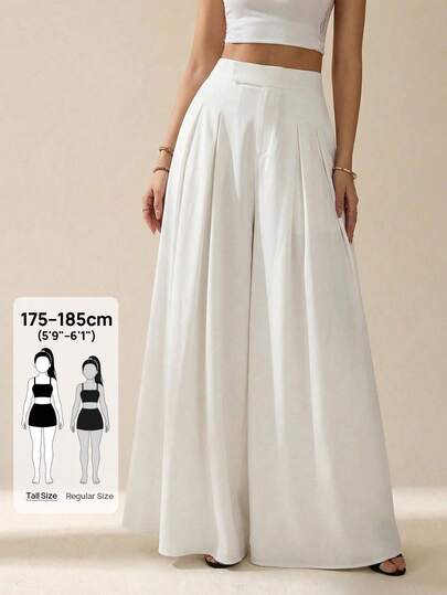 SHEIN Tall Pantalon évasé plissé de couleur unie décontracté pour femmes