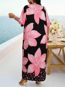 SHEIN Lady Đầm dài dáng suông cổ chữ V màu đen dệt kim nhiều màu sắc dành cho nữ cỡ lớn, thích hợp mặc mùa xuân và hè, kiểu dáng thanh lịch, phong cách boho, đầm kaftan dài, đầm lễ Phục Sinh, trang phục mùa xuân cho nữ, trang phục đi nghỉ mát, trang phục đi biển cho nữ, đầm đi biển, đầm dự đám cưới, đầm công sở, đầm dạ hội, đầm hoa cỡ lớn, đầm đi nghỉ mát cỡ lớn cho nữ, đầm Hawaii cỡ lớn, đầm cỡ lớn cho nữ, đầm mùa hè cỡ lớn, đầm mùa hè cỡ lớn cho nữ, trang phục mùa hè cỡ lớn cho nữ, đầm mùa xuân cỡ lớn. - Nhiều màu - Xem 2