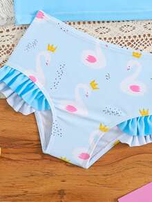 Bộ đồ bơi 2 mảnh cho bé gái, áo dài tay in hình thiên nga xanh và quần tam giác, chất liệu vải dệt kim, thiết kế thời trang giản dị thanh lịch, thích hợp cho bơi lội, kỳ nghỉ hè. - Màu xanh lam - Xem 4