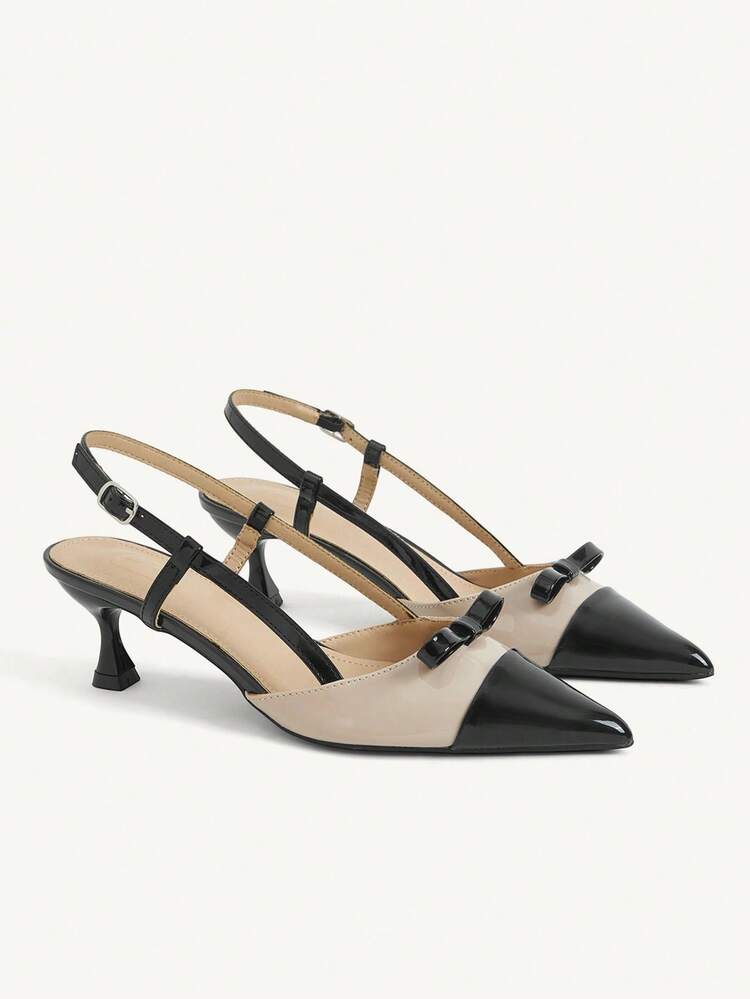CUCCOO CHICEST Women Shoes Spring And Autumn New Black Apricot Bow Slingback Shoes Women's Pointed Thin Heel Patent Leather High Heels