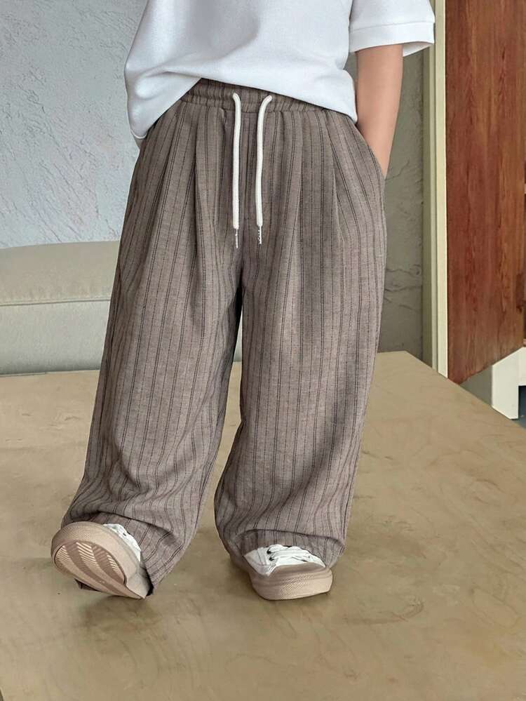 Young Boy Casual Striped Slant Pocket Drawstring Waist Pants