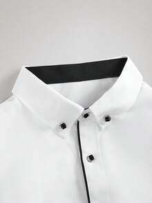 Officeau Men's White Shirt Contrast Trim Long Sleeve Formal Shirt, For Fall - White - View 3