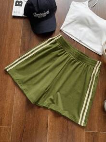 Comfortcana Contrast Striped Side Lounge Shorts - Green - View 6