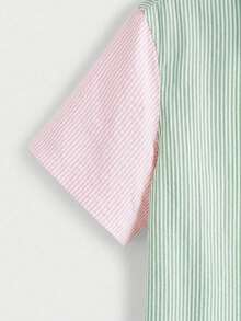 EASEVO Plus Size Men's Loose Fit Multi-Color Striped Short Sleeve Woven Shirt, Suitable For Summer - Multicolor - View 7