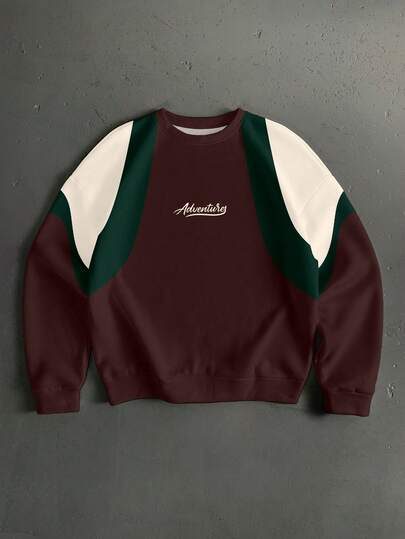 StoneGrade Áo sweatshirt dáng ngắn cổ tròn, rộng rãi, phối màu cà phê đậm và xanh ô liu tương phản, kiểu dáng thời trang cho các buổi hẹn hò và tụ họp, món quà lý tưởng cho bạn trai.