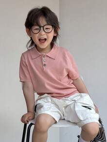 Dazy Kids 男童休闲纯色短袖Polo衫（夏季款） - 粉色 - 查看 1