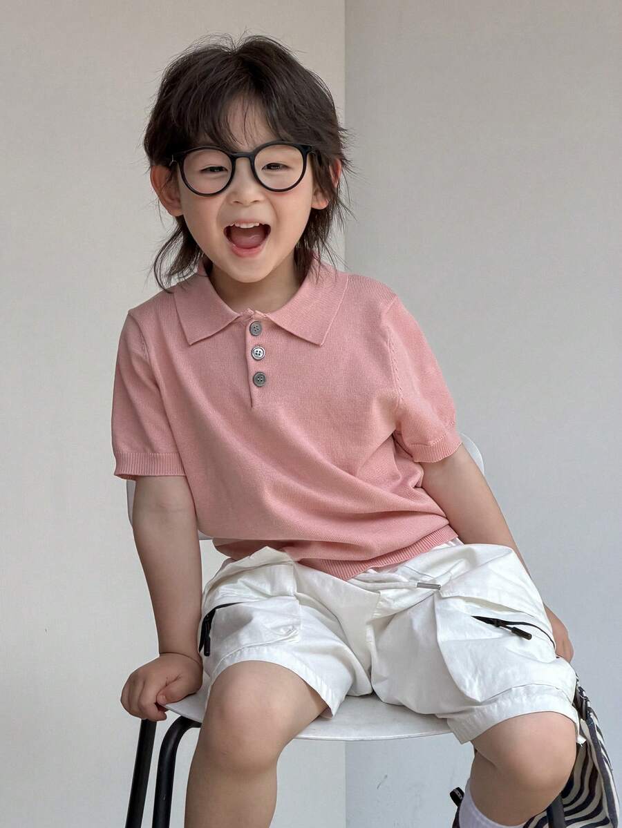 Dazy Kids 男童休闲纯色短袖Polo衫（夏季款） - 粉色 - 查看 1