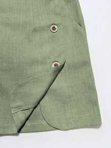 SHEIN Franclia Pantalones cortos versátiles de mujer de unicolor elegante y casual con decoración de botones, para verano - Verde Oliva - Ver 4