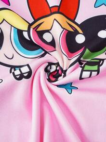 THE POWERPUFF GIRLS X SHEIN Cartoon Print Top & Star Print Shorts Snug Fit Pajamas For Young Girls - Pink - View 7