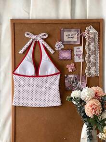 Elavelle Women's Random Print Spaghetti Strap Bow Tie Camisole Bikini Top, Spring/Summer - Multicolor - View 2