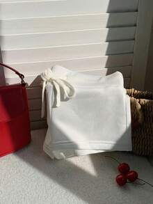 Comfortcana Comfortable Minimalist White Drawstring Fitted Shorts, Chic, Suitable For Outings, Beach Vacations, Festivals, Wedding Parties, Y2K - White - View 4