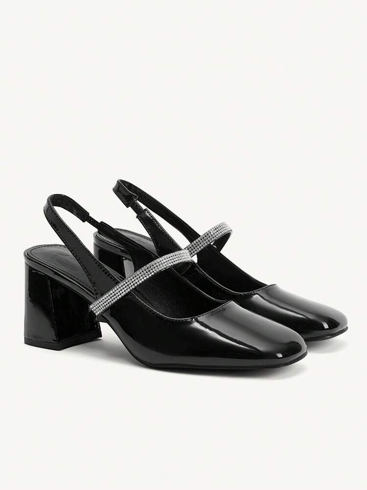 CUCCOO CHICEST European And American Fashion Square Toe Thick Heel Rhinestone Temperament Closed Toe Sandals 2026 Pointed Belt Buckle Rear Trip Strap Shoes