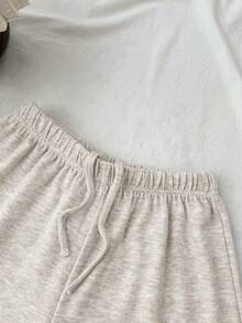 SHEIN Quần short màu trơn, cạp chun, kiểu dáng thường ngày, đa năng, thích hợp cho bé gái tuổi teen. - Màu Khaki - Xem 2