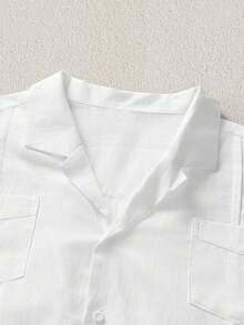Mercer Haus Men's Retro Vintage Coin Style Solid Color Short Sleeve Shirt With Dual Pockets, Casual & Versatile Holiday Summer Beach - White - View 7