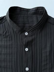 Manfinity RSRT Plus Size Men's Solid Color Front Button Short Sleeve Shirt And Shorts Beach Outfit, Summer - Black - View 4