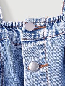 Sweetra 女士休闲荷叶边吊带牛仔连衣裙，夏季 - 藍色 - 查看 3