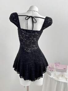 Women's Jacquard Knit Cashew Flower Textured Waist Cinched Dress Corset Dress Women Clothes Leopard Print Black Lace Dress Women's Summer Outfits Women's Dress Ladies Clothes Dress Mini Dress Corset Dresses For Woman - Black - View 2