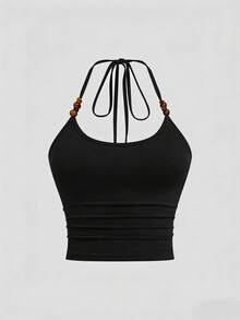 Sweetra Conjunto de 2 piezas de talla grande con falda de cola de pez y tirantes finos, estilo vacacional - Negro - Ver 3