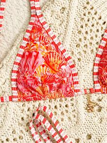 Swim Vcay Conjunto de bikini de playa con diseño de volantes florales estampados y a rayas, de moda y para primavera/verano - Multicolor - Ver 6