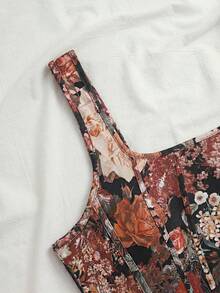SHEIN VCAY Plus Size Women Floral Print Square Neck Camisole - Rust Brown - View 6