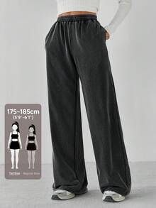 SHEIN Tall Quần thể thao rộng rãi cạp chun màu trơn cho nữ - màu đen - Xem 10